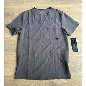 NWT Cherokee Infinity Men’s Scrub Top Pewter Small Tech Stretch Medical Uniform